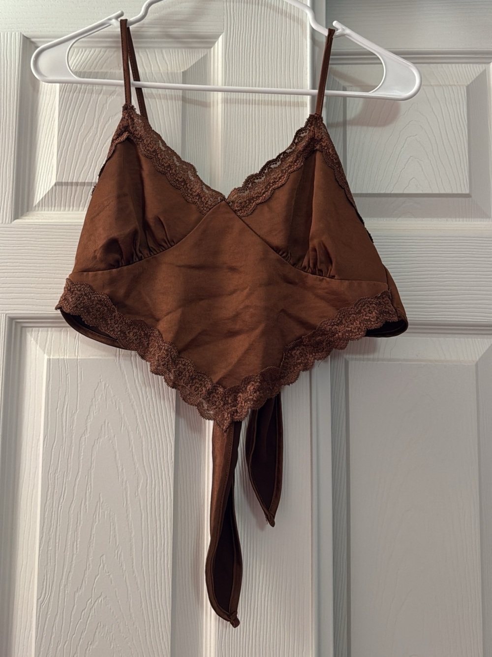 Forever 21 Brown Lace-Trim Satin Chemise Top